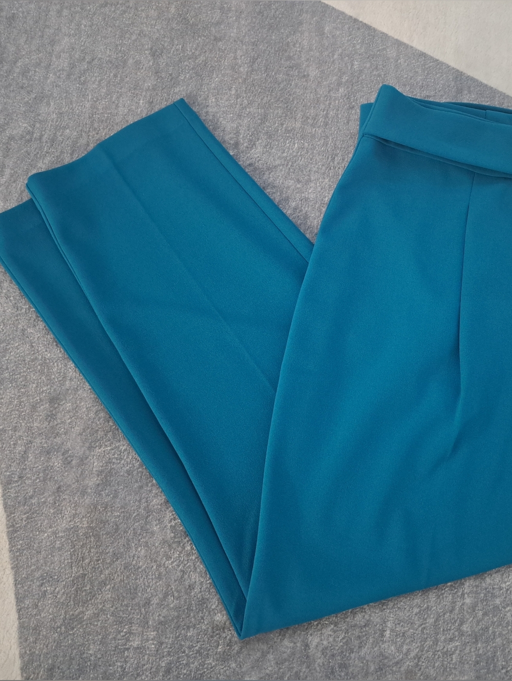 High-Waist Teal Dress Pants with Gold Button